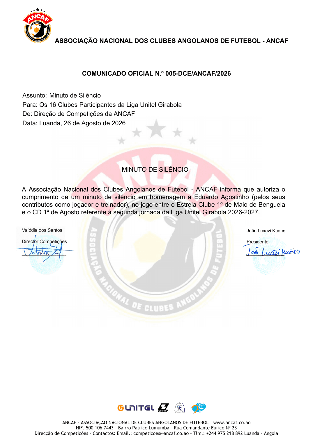 Página 1 do Minuto de silêncio em homenagem a Eduardo Agostinho
